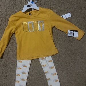DKNY Gold Logo Yellow Top and White Leggings Set